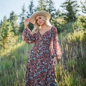 Pink Lily Multicolor Floral Long Sleeve Dress
